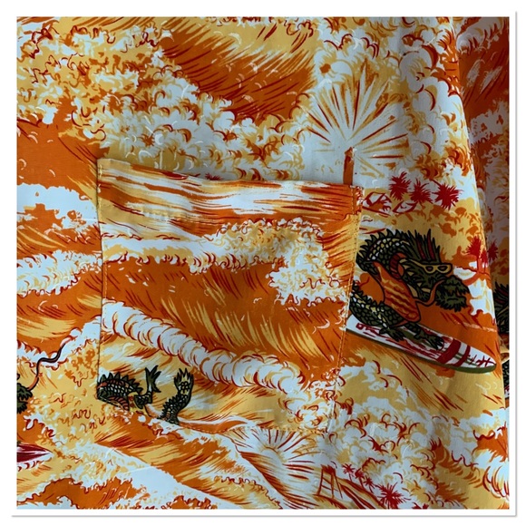 Vintage Kennington Hawaiian Tropical Print Button Up Shirt Dragon Print Orange - Picture 3 of 11